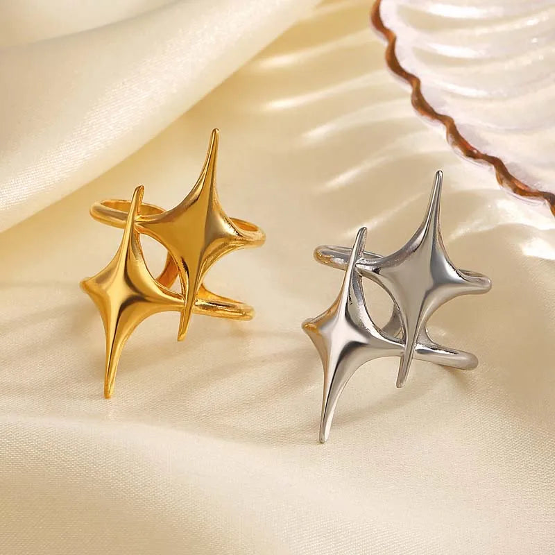 Stainless Steel Star Moon Ring