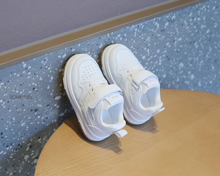 Kids White Spring/Autumn Sneakers – Lightweight Soft-Sole Casual Shoes