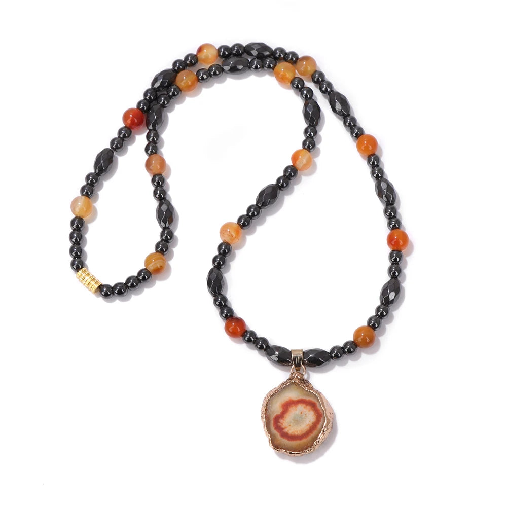 Bohemian Green Agates Slice Pendent Necklace