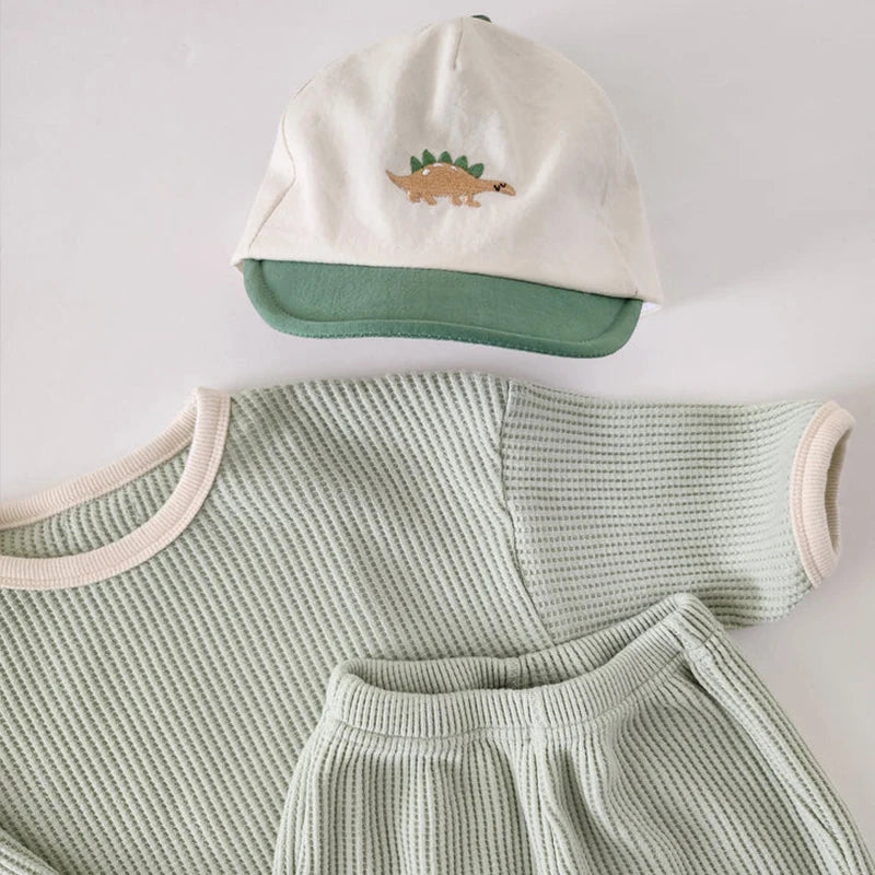 Infant Boy Cotton Clothes Set, Waffle Patch