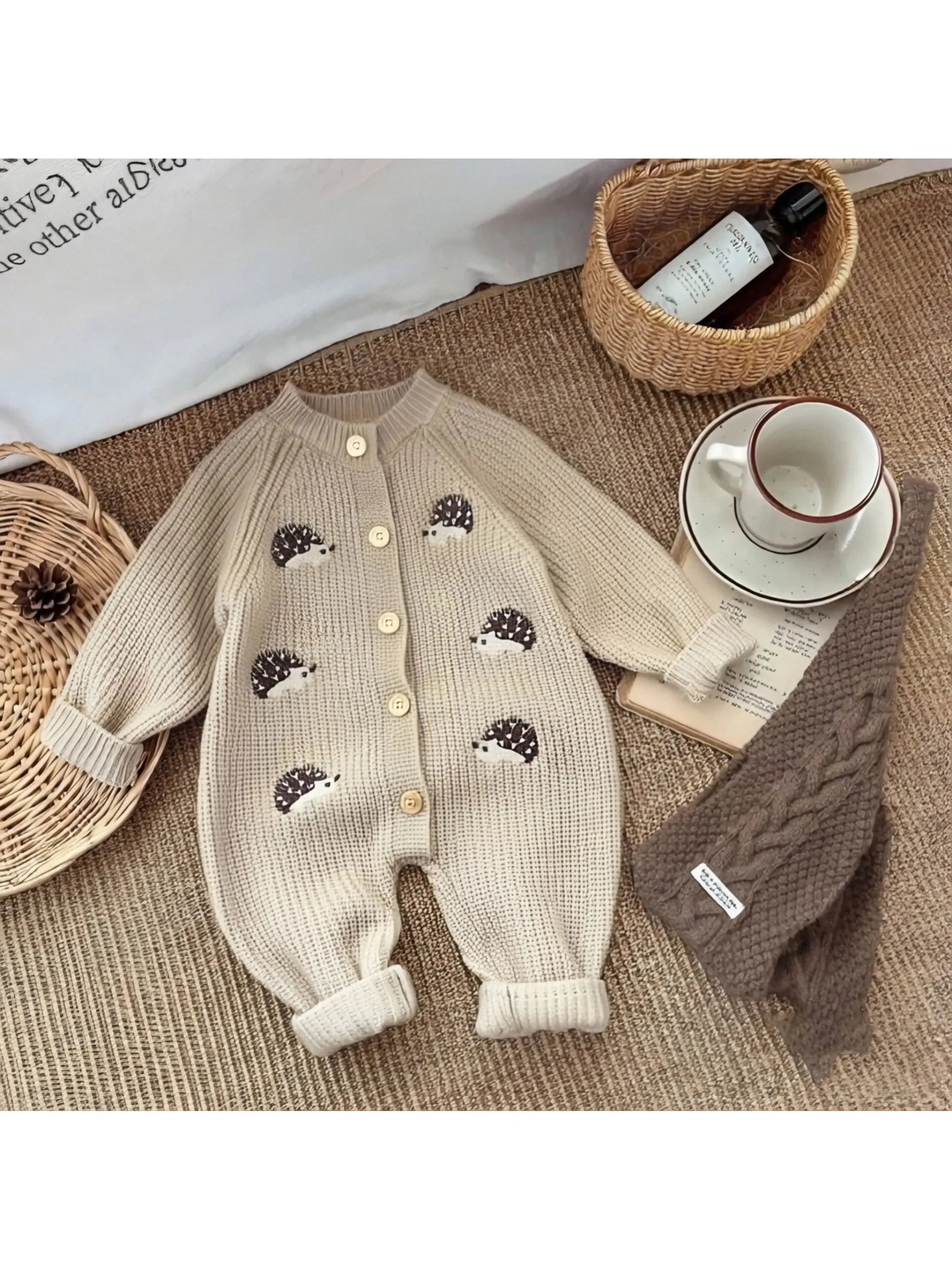 Cute Baby Jumpsuit, Knitted Hedgehog Spring/Autumn Outfit