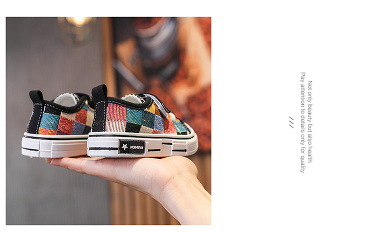 Kids’ Canvas Sneakers – Checkered Casual Shoes, Soft Sole
