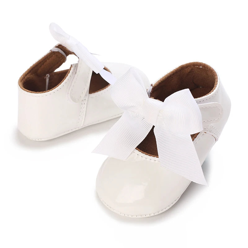 Baby Girls’ Bow Princess Shoes – Soft Leather Non-Slip Walking Sneakers