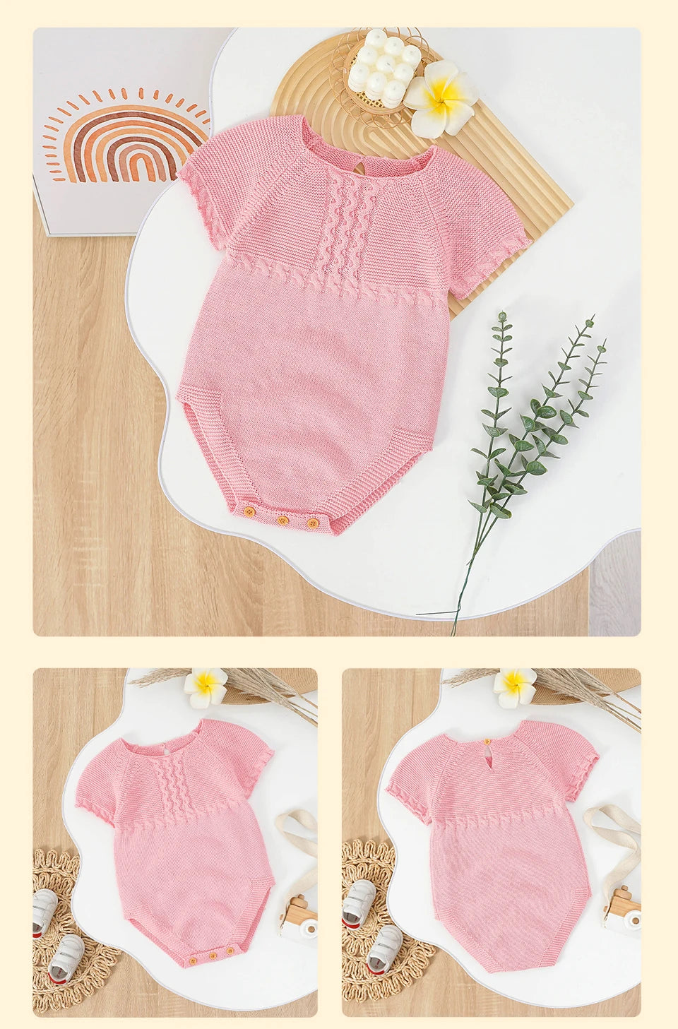 Baby Girl Summer Bodysuit, Solid Muslin Romper 1–18M