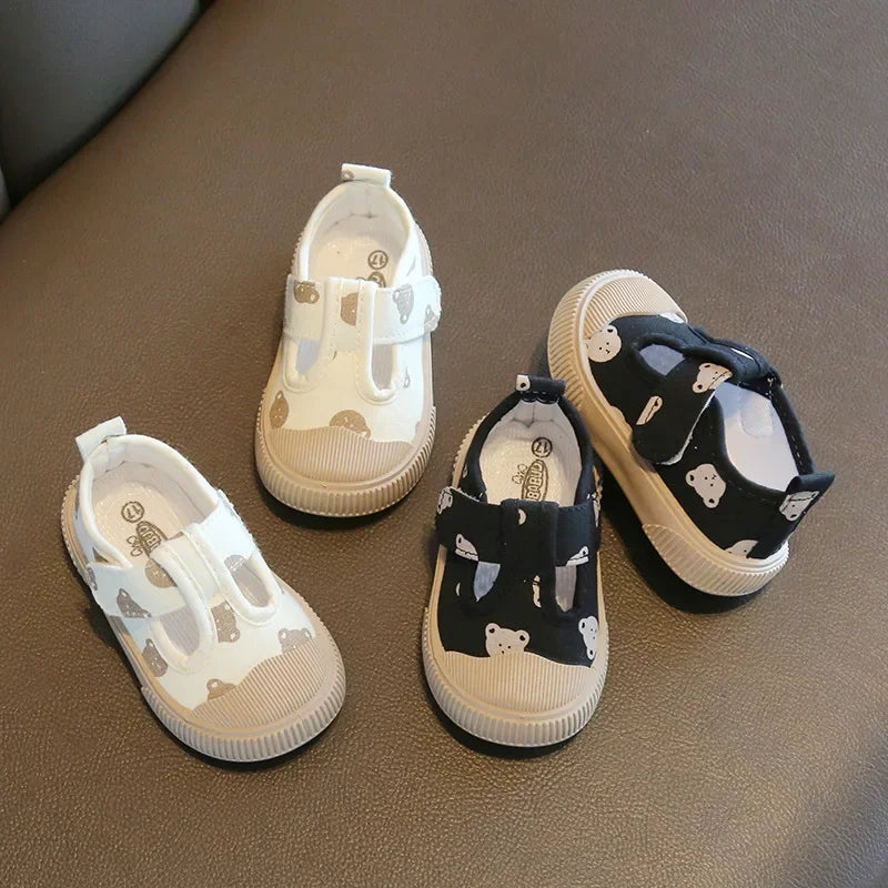 Kids’ Canvas Sneakers – Korean Cartoon Bear First Walkers