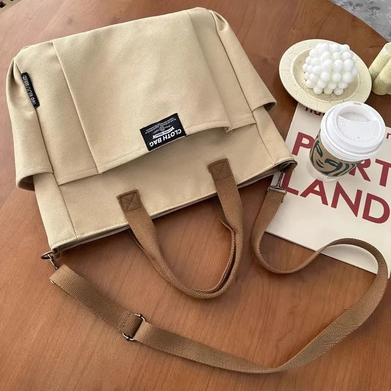 Canvas Ladies Commuter Bag – Horizontal Shoulder Tote for Students