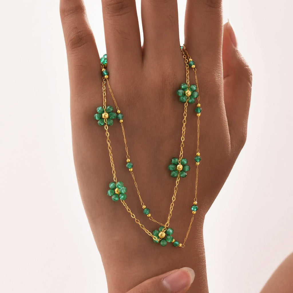 Vnox Green Stones Flower Charms