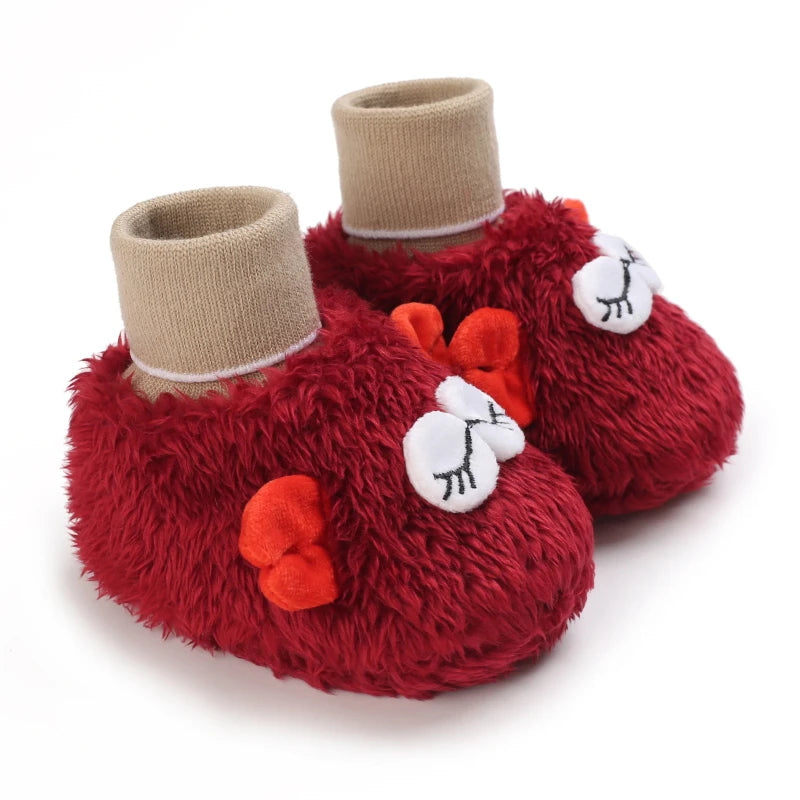 Baby Cartoon Elastic Plush Shoes (0–18M) – Soft Warm Socks Sneakers