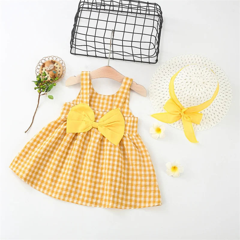 2Pcs/Set Baby Girl Plaid Sweet-  0 To 3 Years Children Clothes Suit & Hat