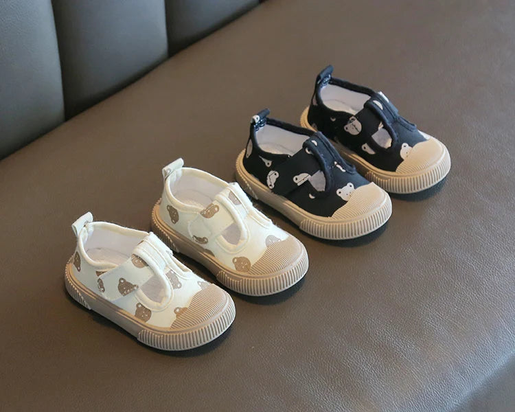 Kids’ Canvas Sneakers – Korean Cartoon Bear First Walkers