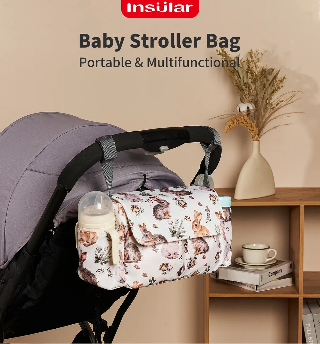 Diaper Bag for Baby – Waterproof Cartoon Stroller Organizer with Hooks for Buggy/Pram