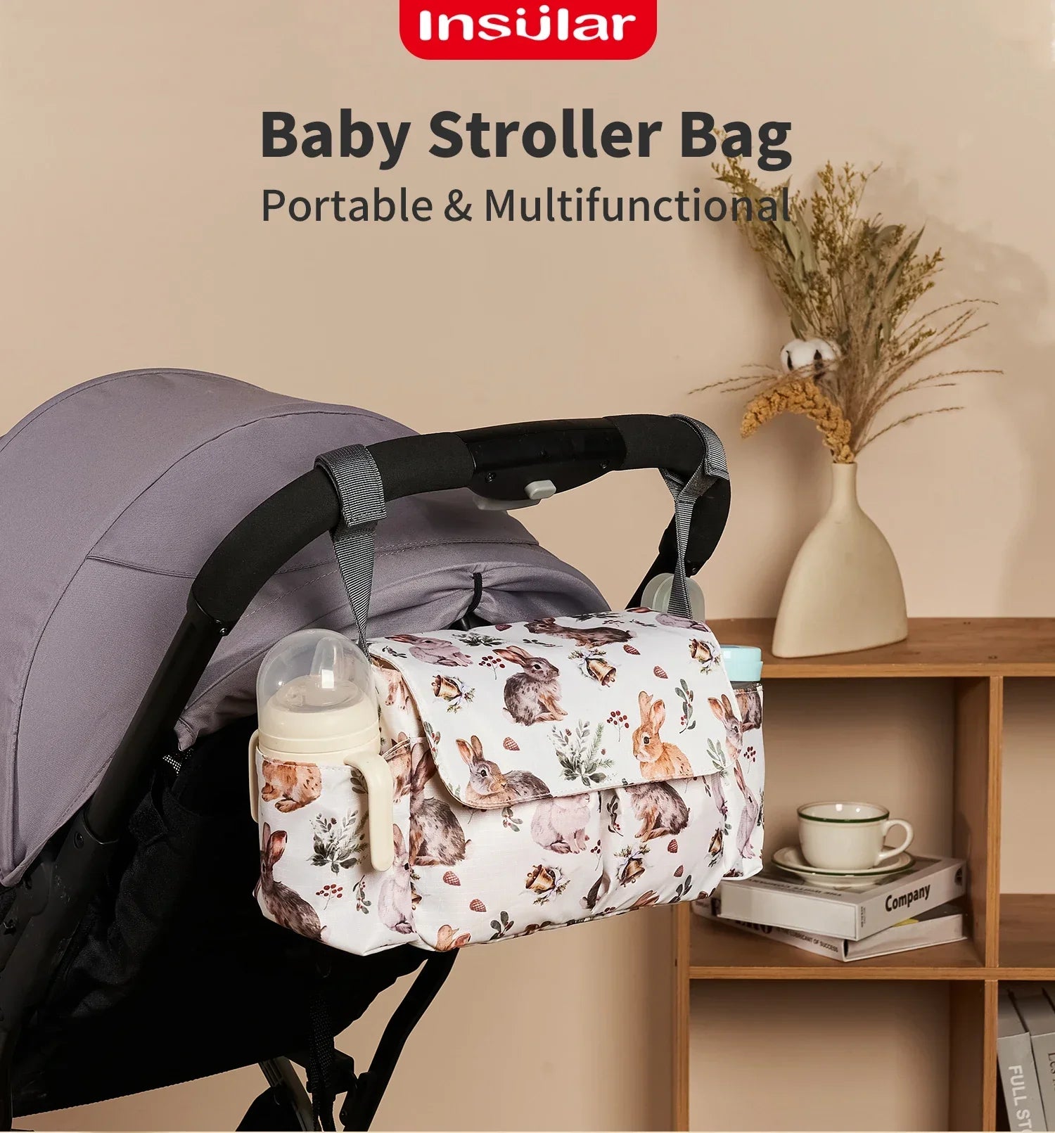 Diaper Bag for Baby – Waterproof Cartoon Stroller Organizer with Hooks for Buggy/Pram