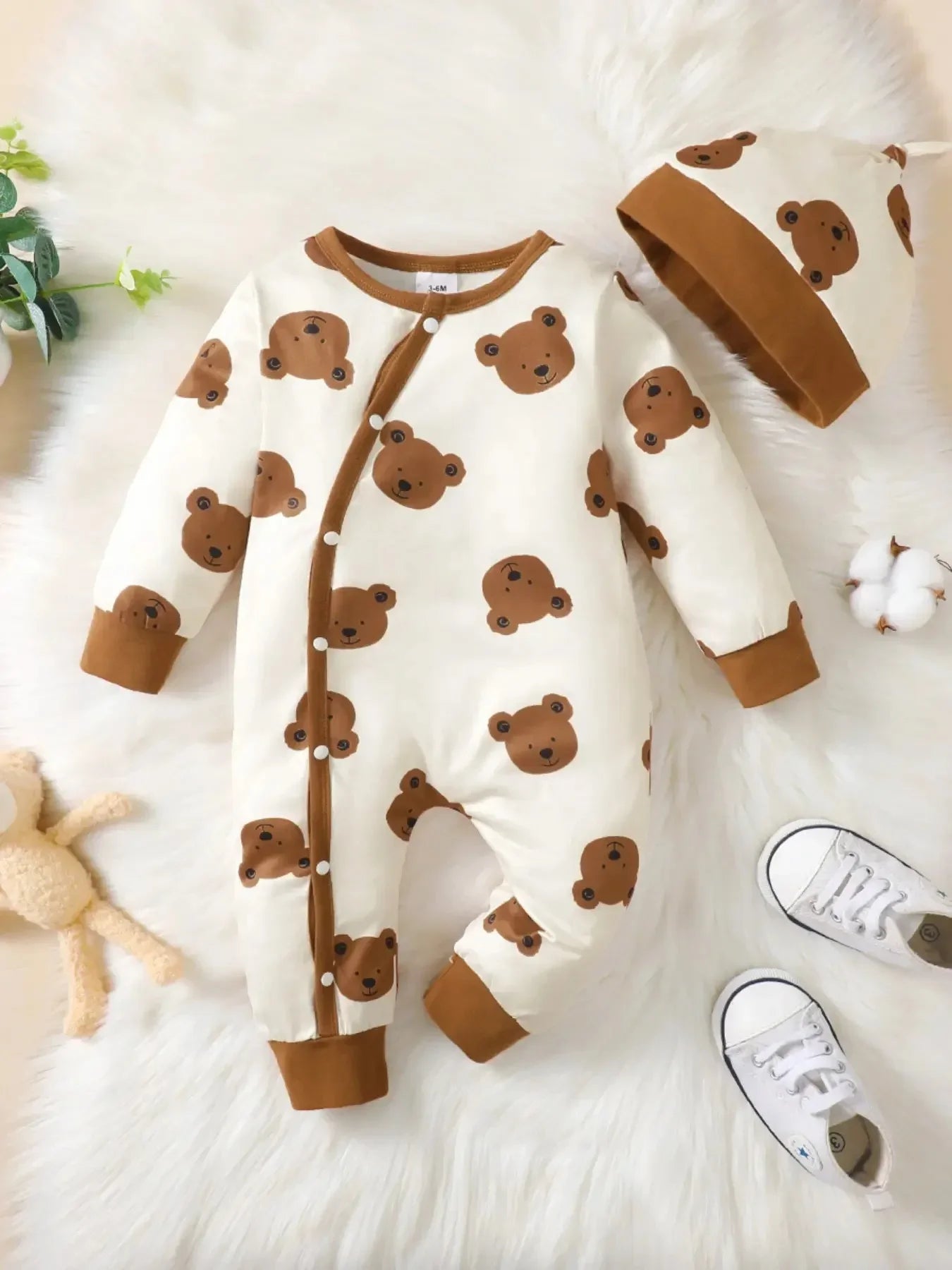Baby Boys Bear Romper – Long Sleeve (0–12M)