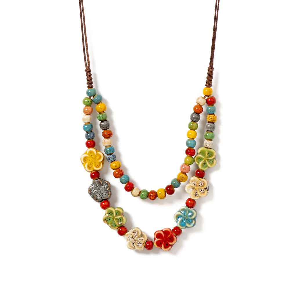 Handmade Ceramic Flower Necklace for