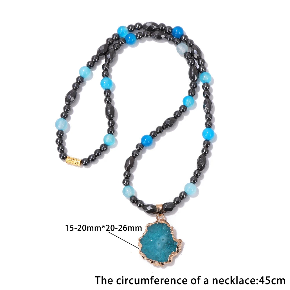 Bohemian Green Agates Slice Pendent Necklace