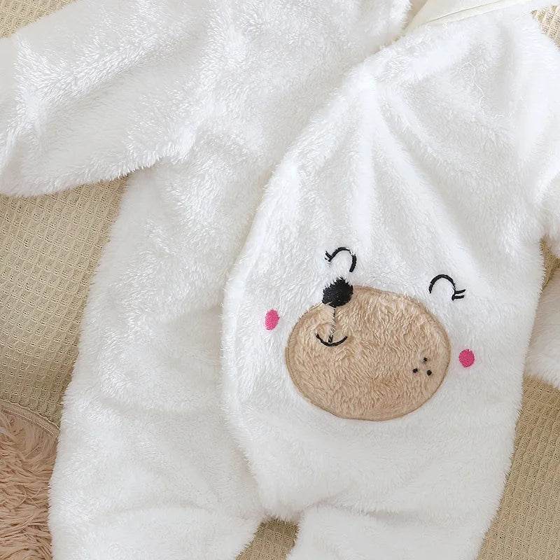 0–2 Years Baby Plush Jumpsuit, Cute Dog & Rabbit Print