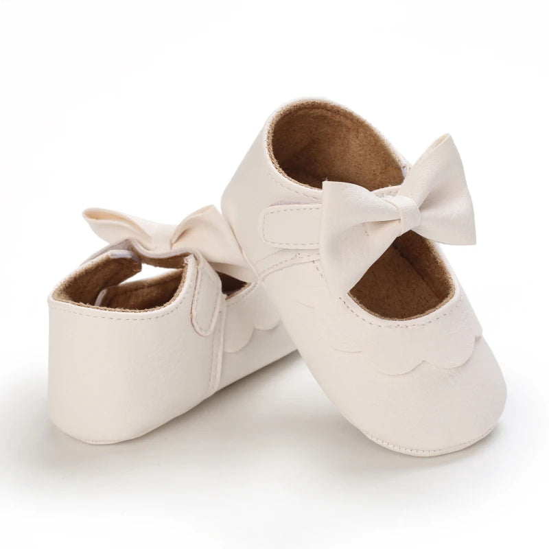 Baby Girls’ Bow Princess Shoes – Soft Leather Non-Slip Walking Sneakers