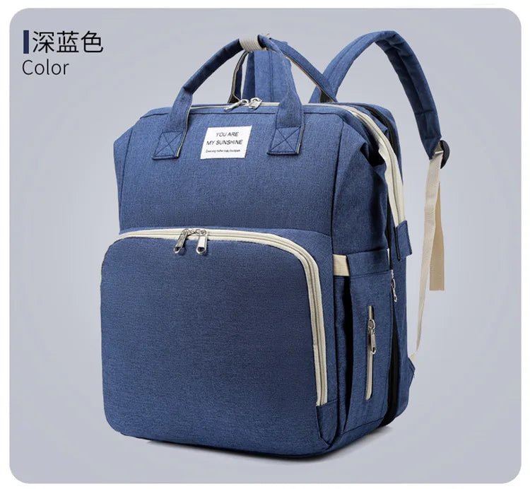 Mommy Diaper Bag – Baby Bed, Milk Bottle Storage & Changing Mat Backpack for Nursing Moms