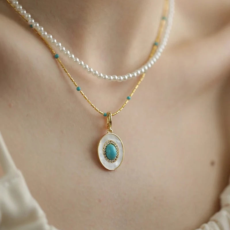 Natural Turquoise Oval Shell Pendant