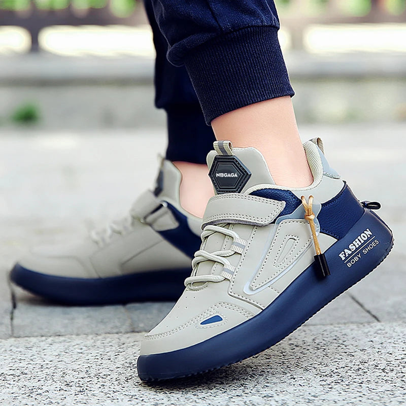 Kids’ Leather Sneakers – Casual, Non-Slip Running Shoes