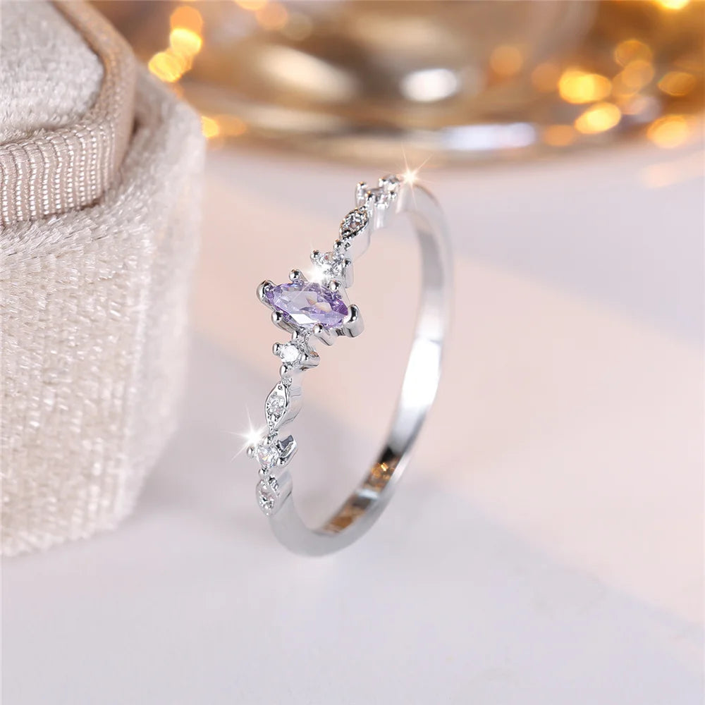 Charm Female Purple Blue Zircon Stone Ring Silver Color Luxury Girlfriend Gift Wedding Jewelry For Women