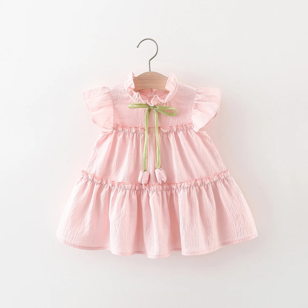 9M to4 Years Old Pink Ruffled Sleeve Baby Girl Dress