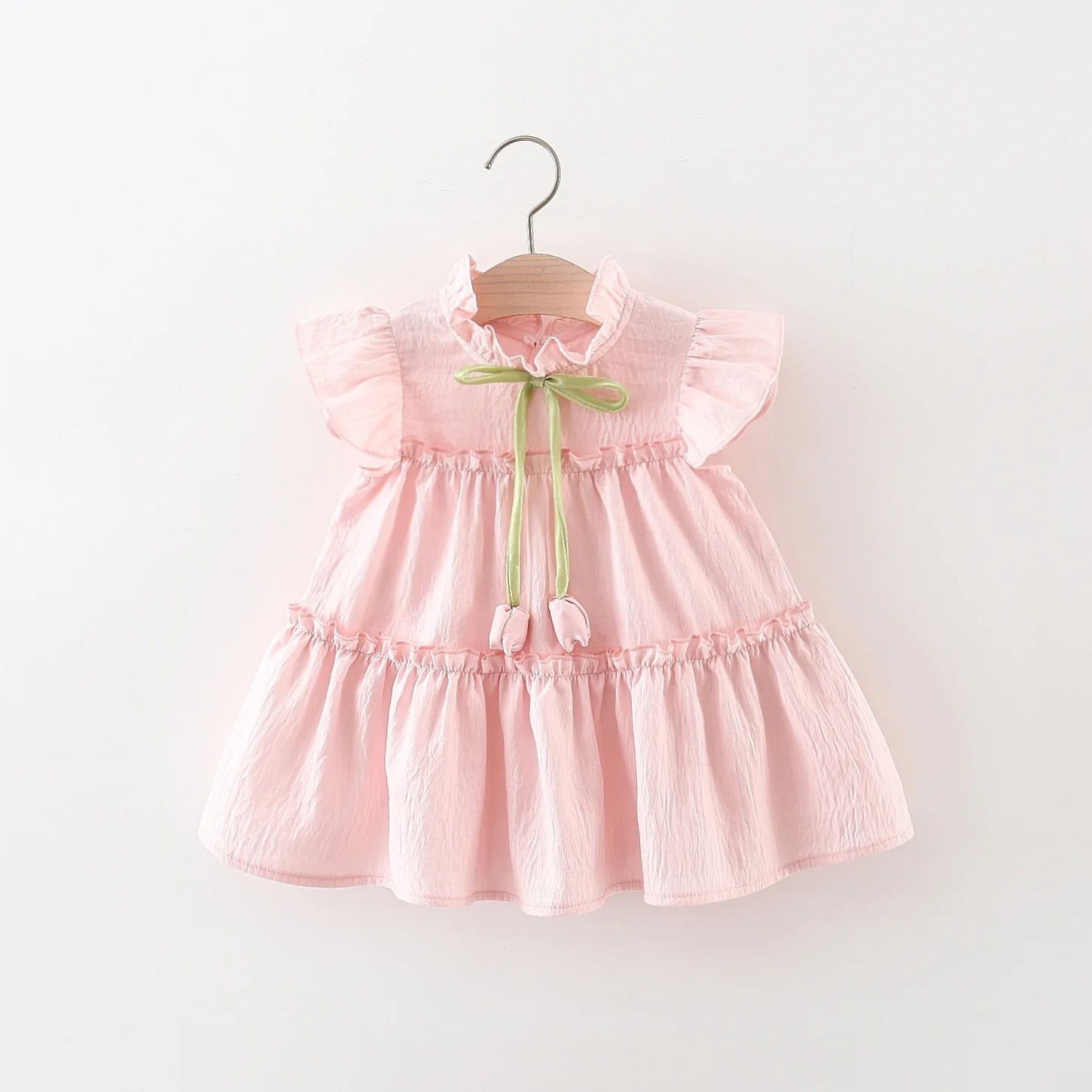 9M to4 Years Old Pink Ruffled Sleeve Baby Girl Dress