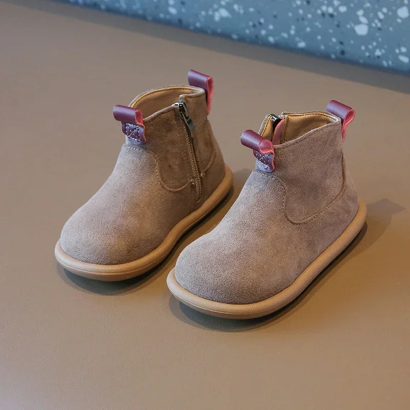 Kids Autumn/Winter Suede Boots – Plush Anti-Slip Ankle Shoes