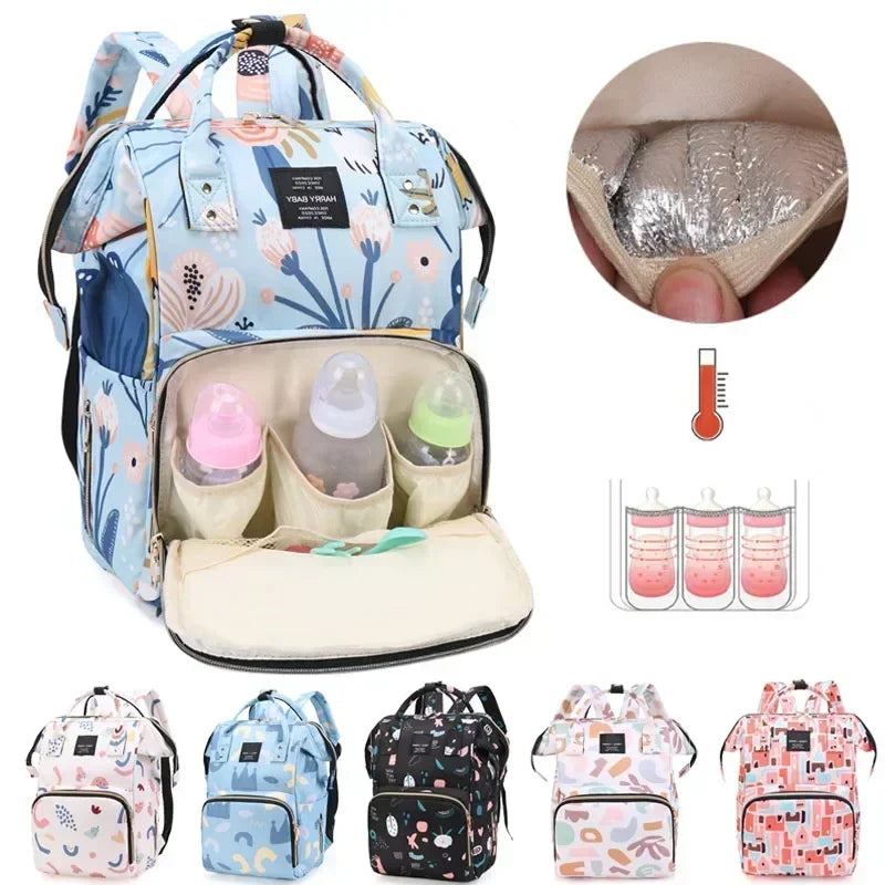 Fashion Print Nappy Backpack – Multi-Functional Large Capacity Mommy Bag for Outdoor Travel & Baby Care