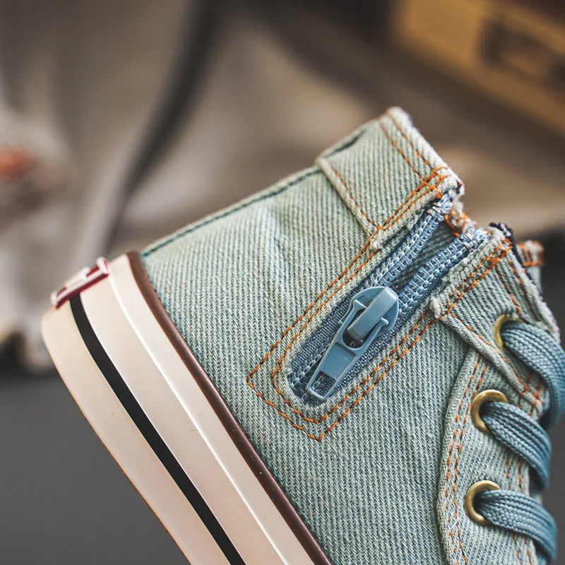 Kids’ Retro High-Top Canvas Shoes – Soft, Non-Skid Casual