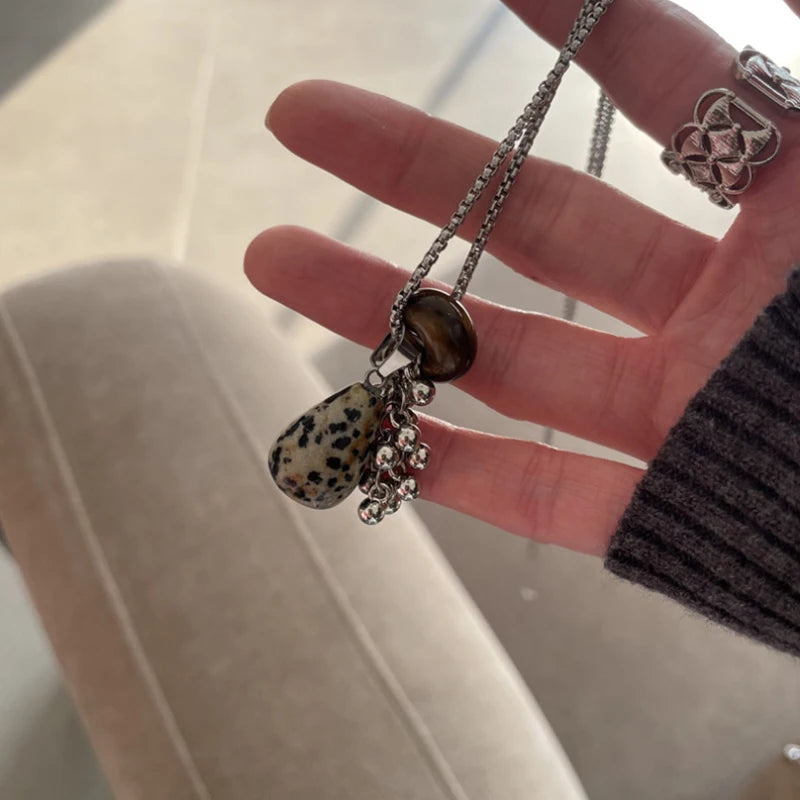 Irregular Tiger Eye Stone Pendant Necklace