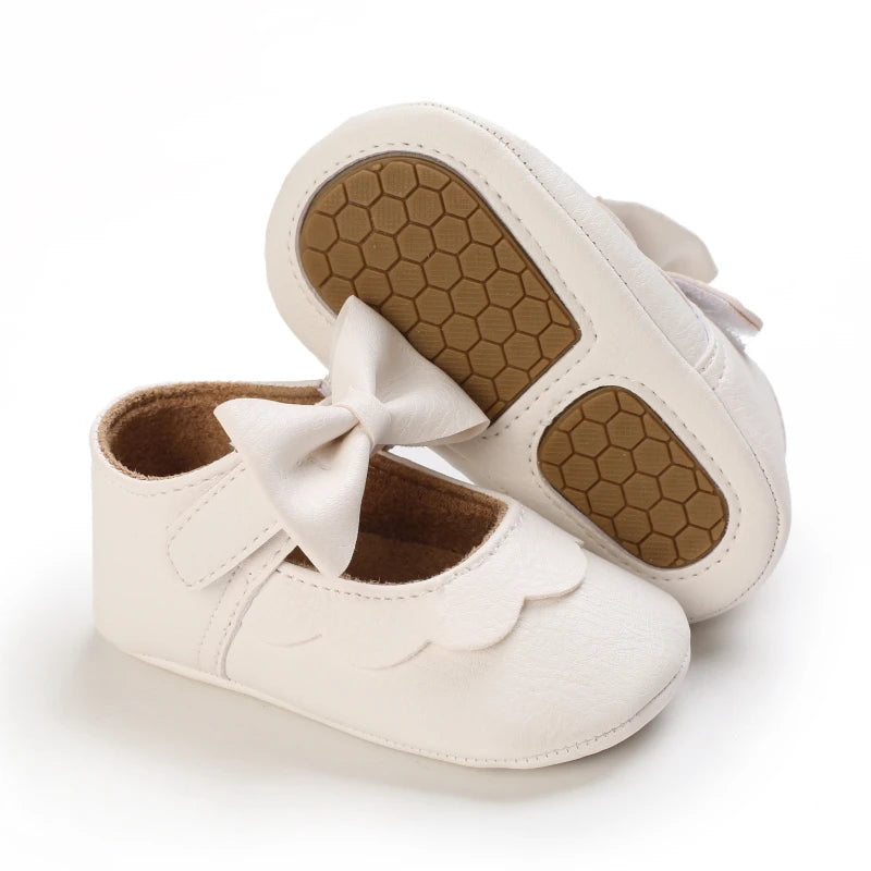 Baby Girls’ Bow Princess Shoes – Soft Leather Non-Slip Walking Sneakers
