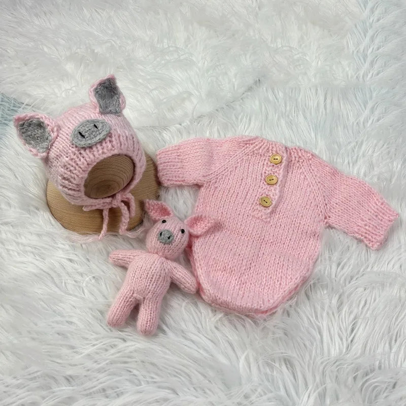 3pcs Baby Costumes Newborn Photography Outfits Adorable Pig Hat