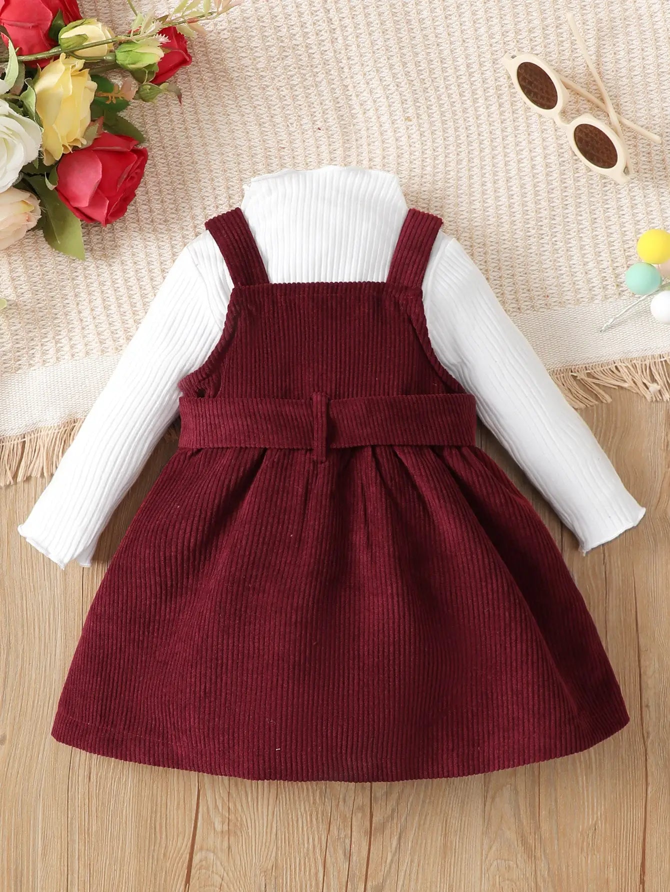 Baby Girl Dress Set – Solid Color, Long Sleeve (0–3Y)