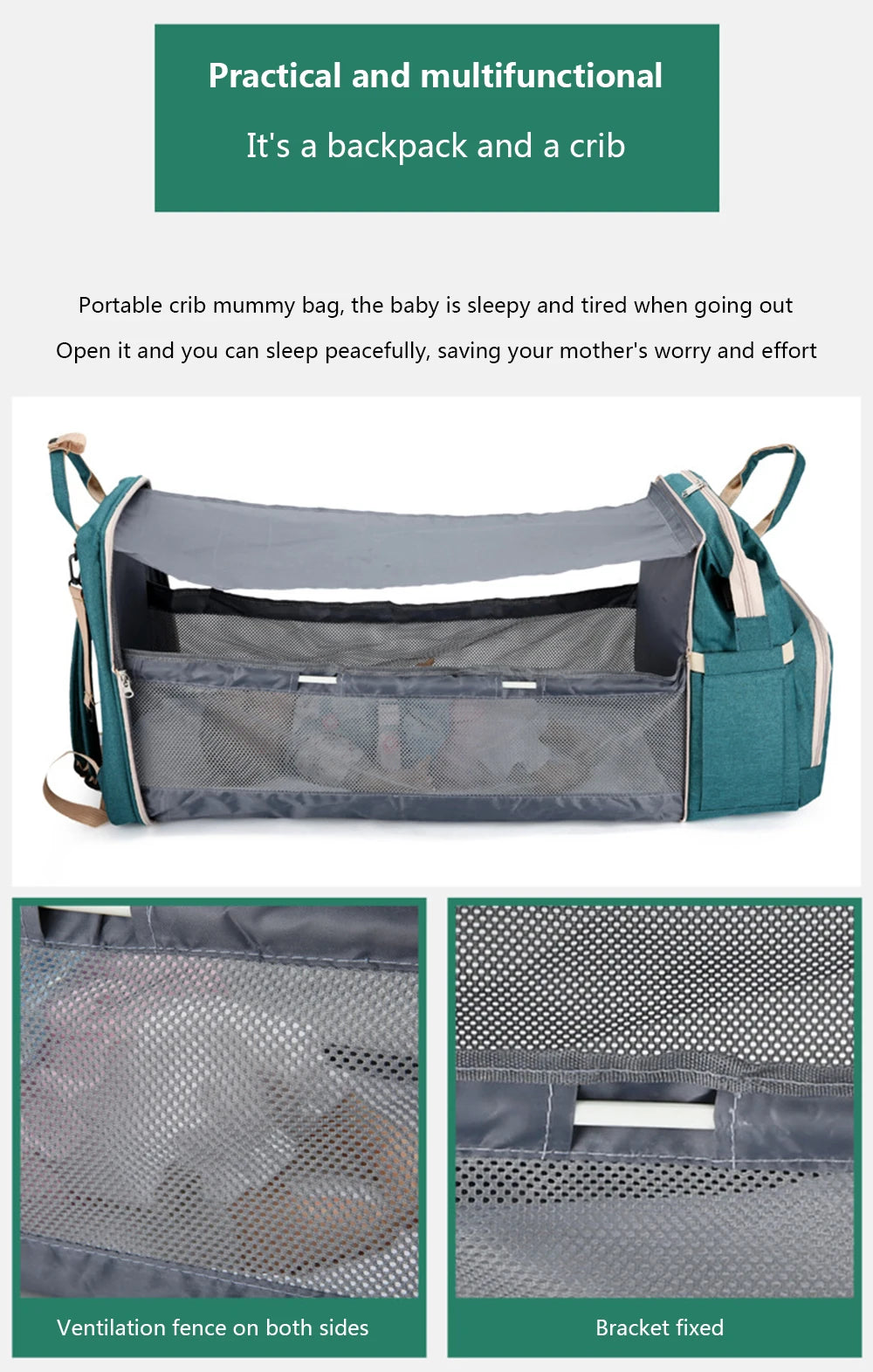 Portable Folding Mommy Bag – Large Capacity Baby Backpack with Crib for Travel & Outings