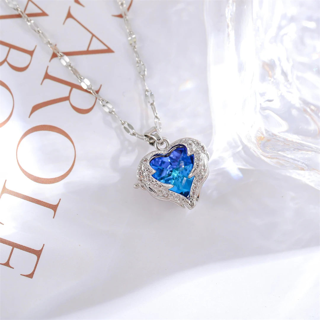 Colorful Crystal Ocean Heart Necklace