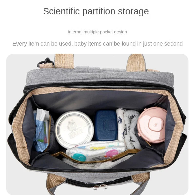 Mommy Diaper Bag – Baby Bed, Milk Bottle Storage & Changing Mat Backpack for Nursing Moms
