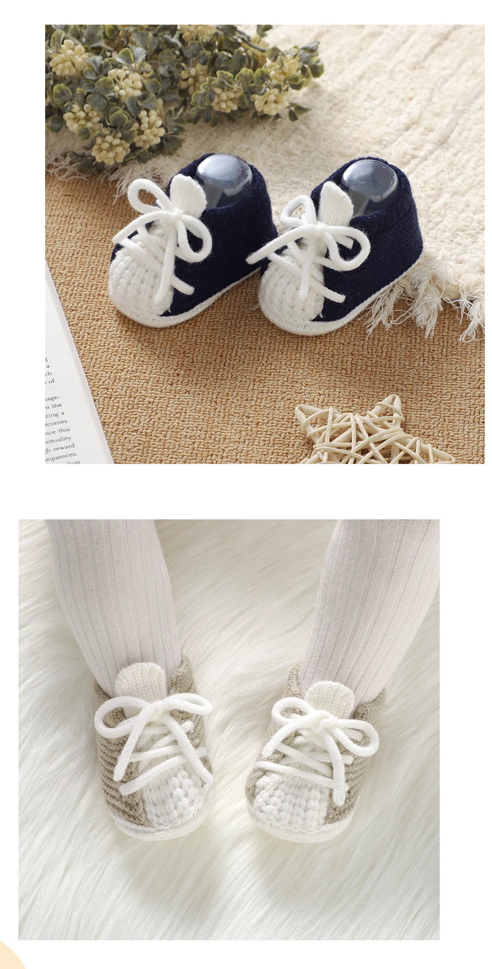 Baby Knitted Booties (0–18M) – Soft Sole Non-Slip First Walkers