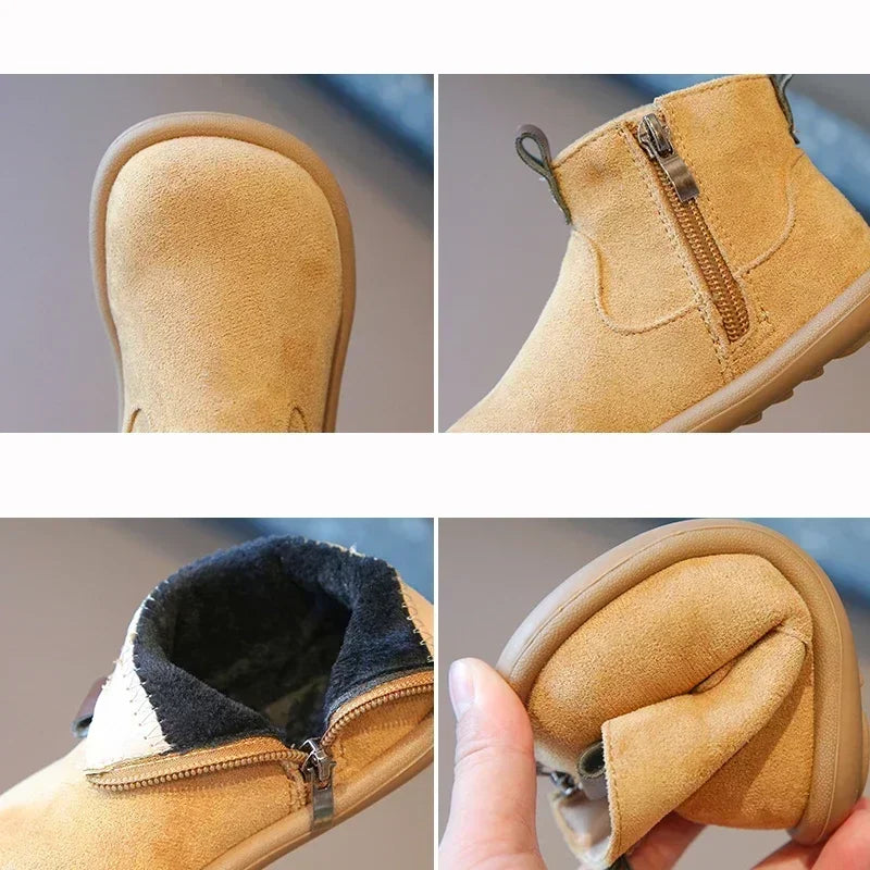 Kids Autumn/Winter Suede Boots – Plush Anti-Slip Ankle Shoes