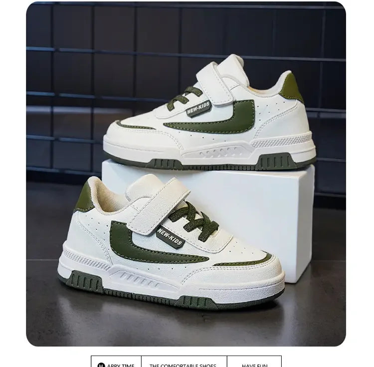 Kids’ Running Sneakers – Leather & Mesh, Non-Slip Shoes