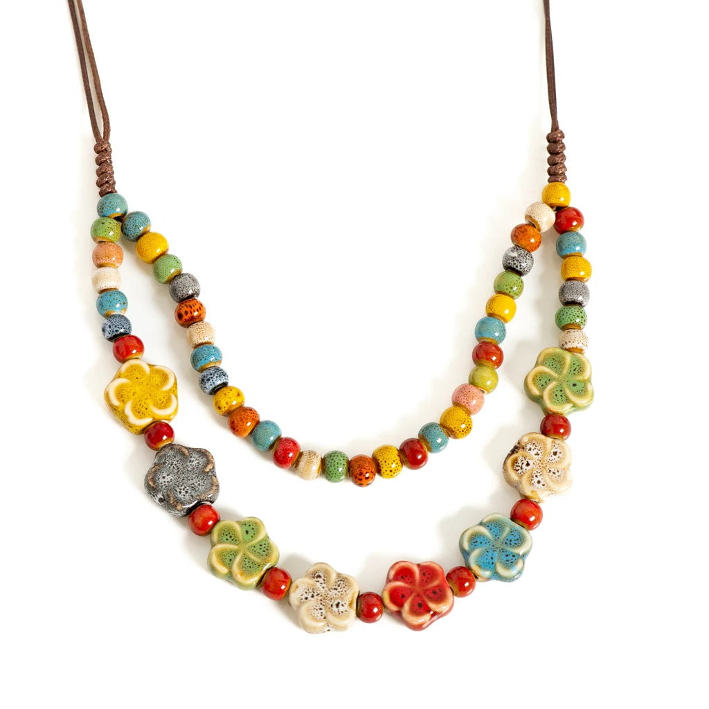 Handmade Ceramic Flower Necklace for