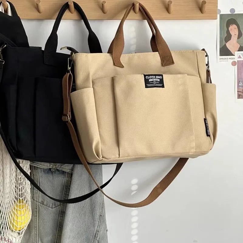 Canvas Ladies Commuter Bag – Horizontal Shoulder Tote for Students