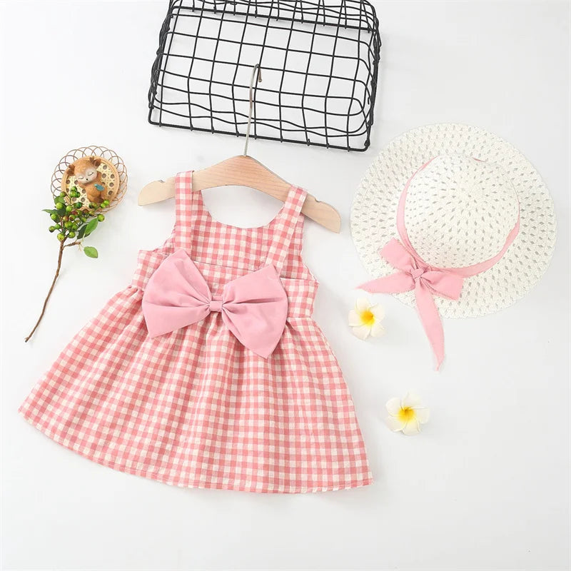 2Pcs/Set Baby Girl Plaid Sweet-  0 To 3 Years Children Clothes Suit & Hat