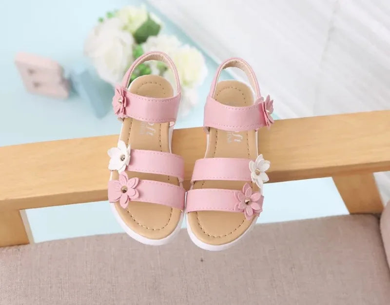 Girls’ Floral Gladiator Sandals – Soft Summer Beach Shoes