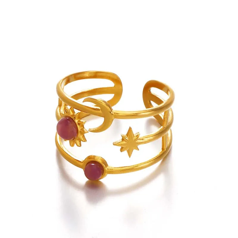 Stainless Steel Star Moon Ring