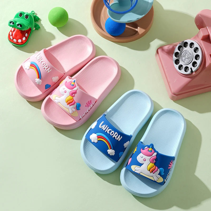 Kids Unicorn Rainbow Slippers – Non-Slip Indoor & Beach Shoes