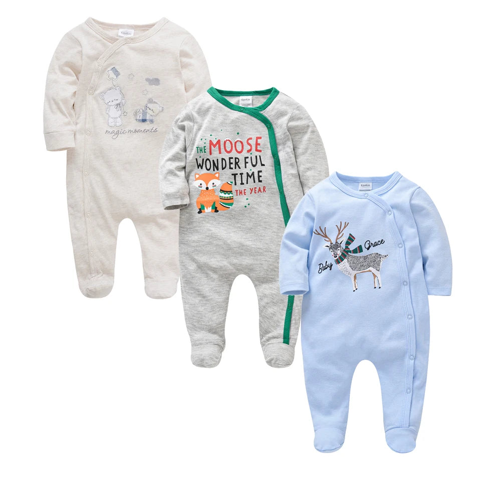 3PCS Baby Boy Romper Set, 100% Cotton, Long Sleeve 0–12M