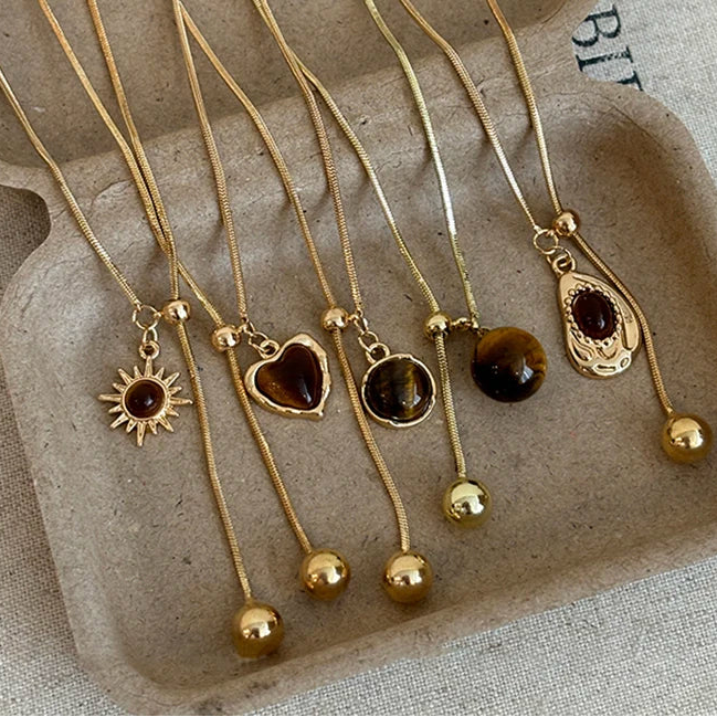 Geometric Retro Tiger Eye Stone Pendant