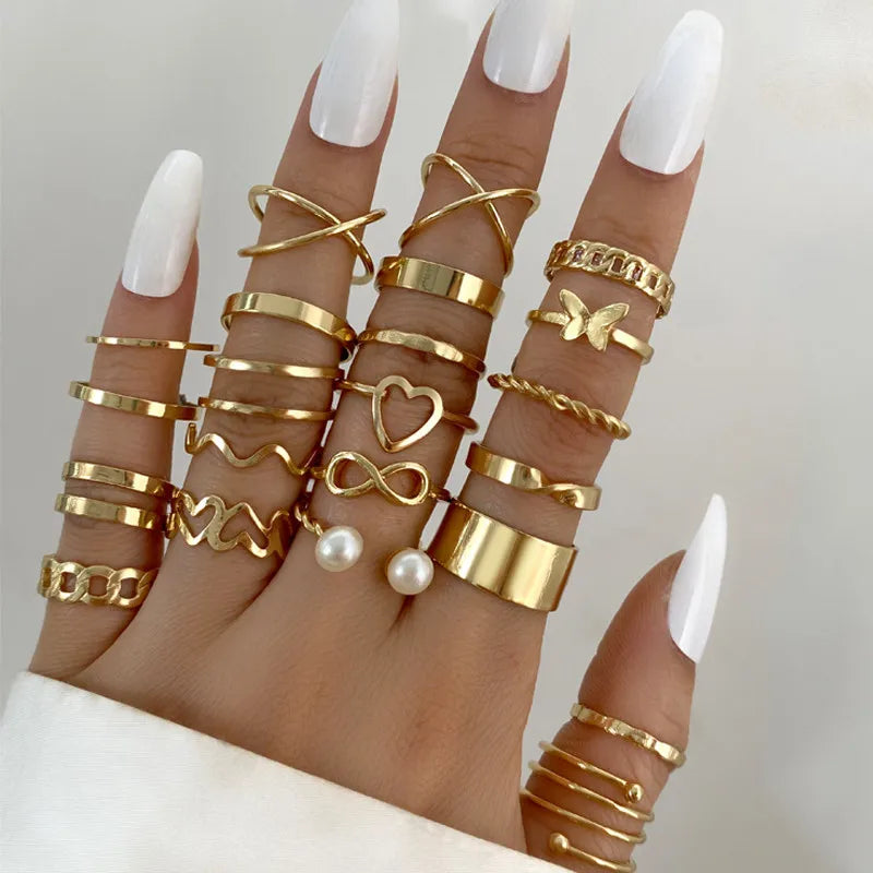 Heart Geometric Gold Butterfly Ring