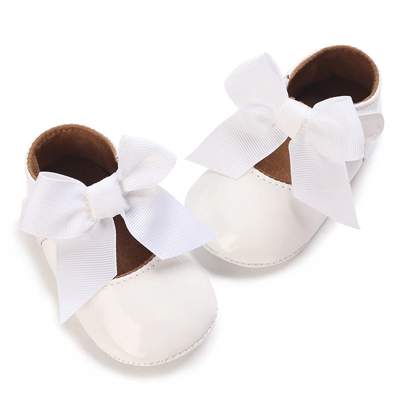 Baby Girls’ Bow Princess Shoes – Soft Leather Non-Slip Walking Sneakers